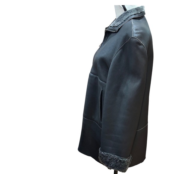 OPIFIX VTG Aviator Black Leather Shearling Lined Riri Zip Jacket Italy 40/Medium - Picture 4 of 14